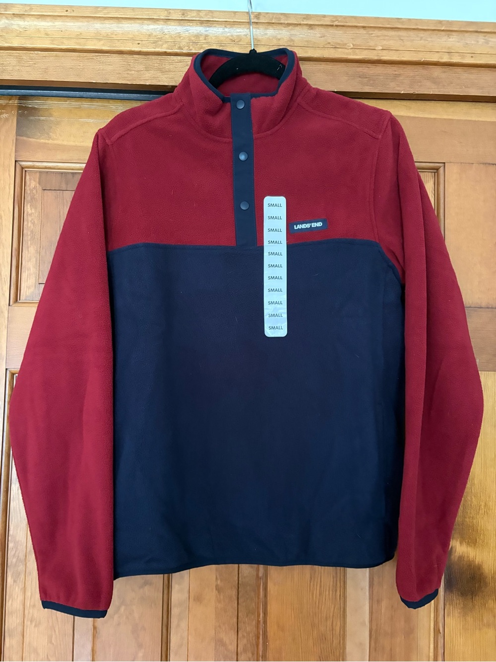 Lands' End Red and Black Snap-Placket Fleece Pullover NWOT